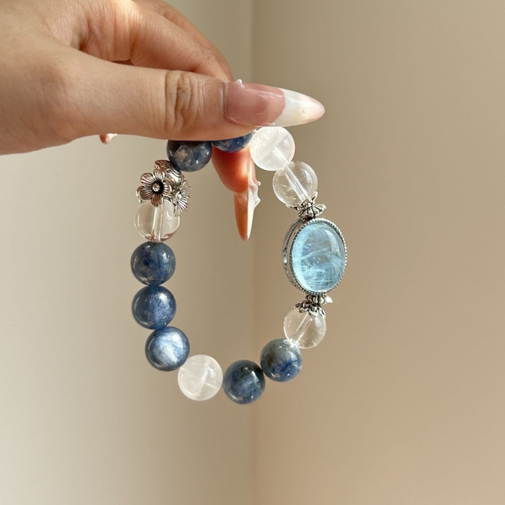 The Clarity Current | Premium Clear Quartz, White Phantom & Aquamarine Bracelet
