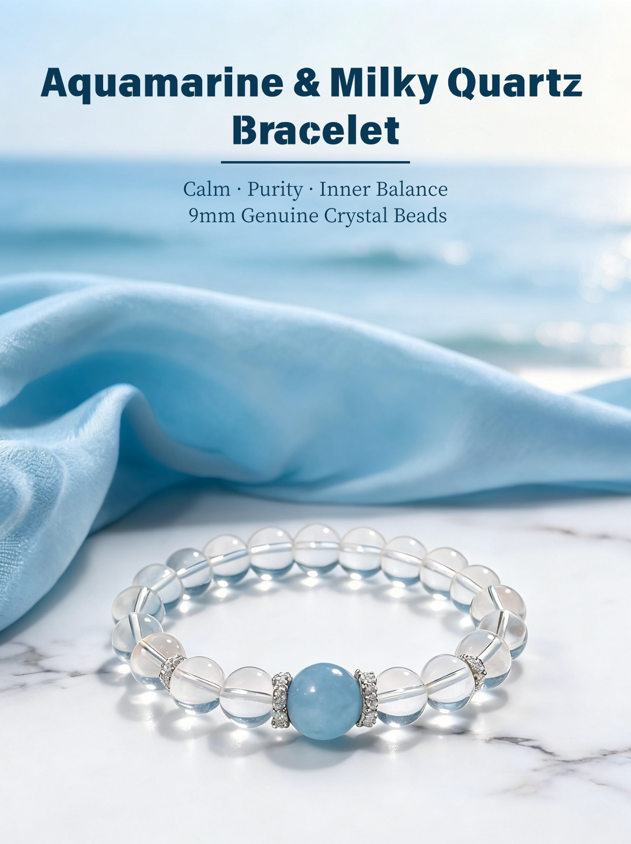 Natural Aquamarine & Milky Quartz Bracelet – Handmade Blue White Crystal Bracelet for Calm, Purity & Inner Balance