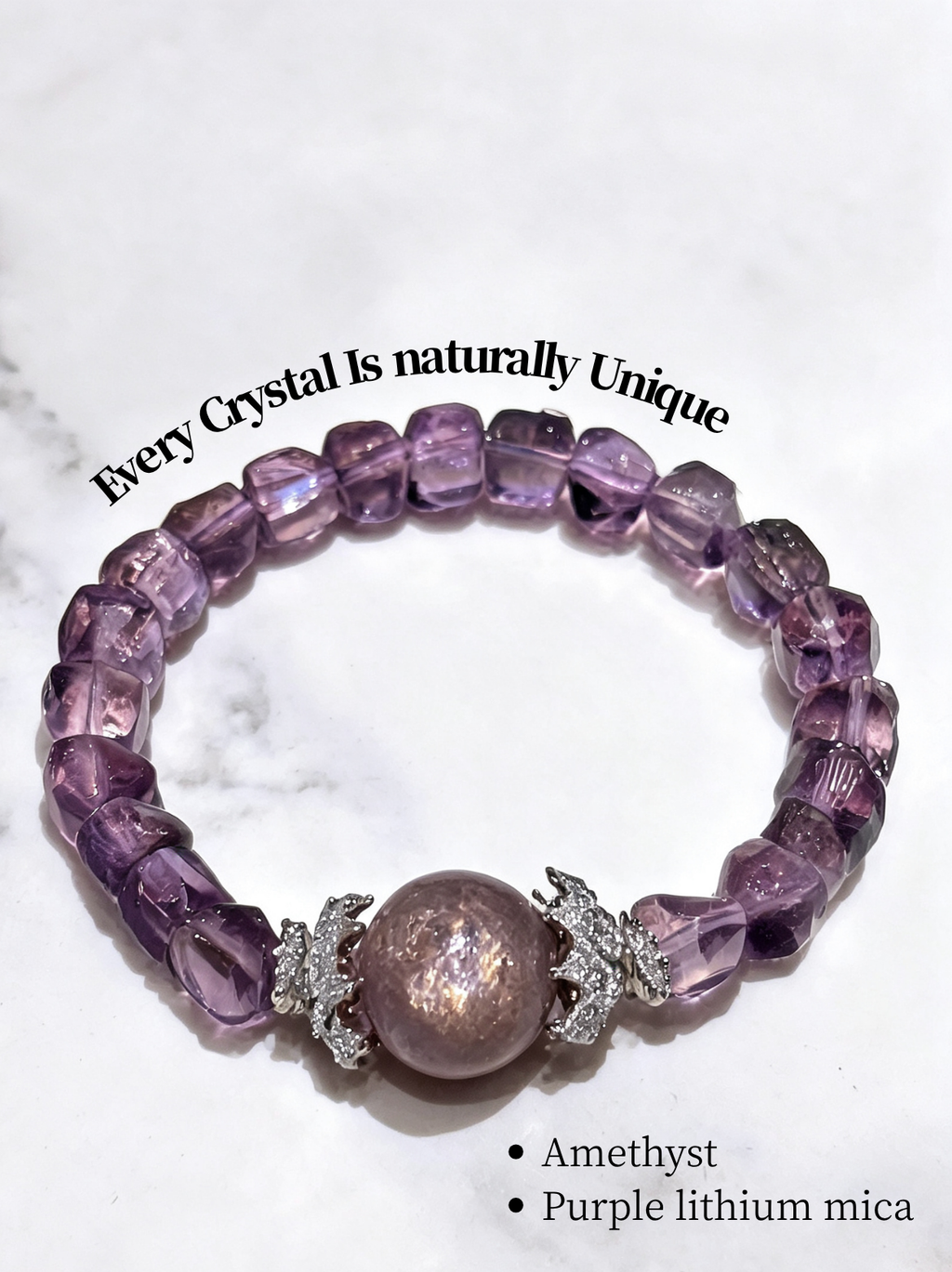 Natural Amethyst & Lepidolite Bracelet – Handmade Crystal Bracelet for Calm, Intuition & Emotional Healing