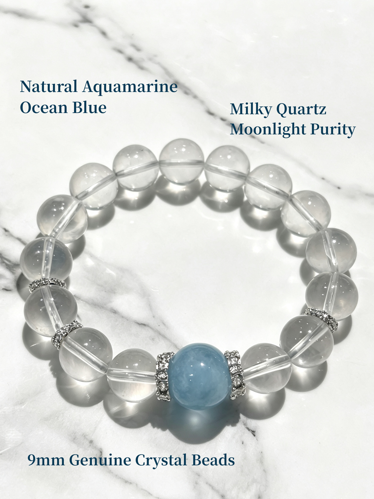 Natural Aquamarine & Milky Quartz Bracelet – Handmade Blue White Crystal Bracelet for Calm, Purity & Inner Balance