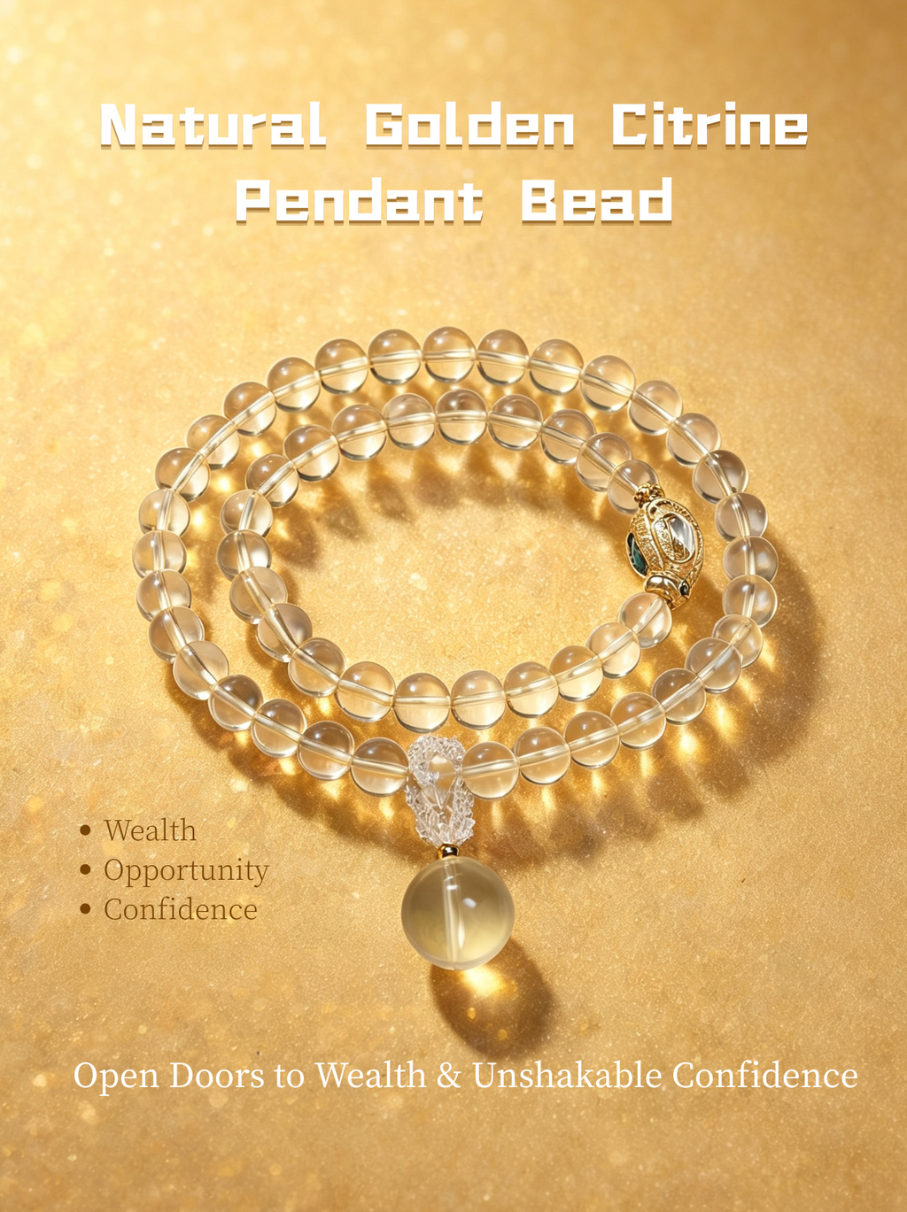 Natural Citrine Triple Layer Bracelet with Citrine Bead Pendant – Luxury Crystal Bracelet for Wealth, Confidence & Positive Energy