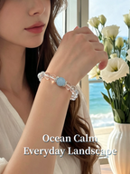 Natural Aquamarine & Milky Quartz Bracelet – Handmade Blue White Crystal Bracelet for Calm, Purity & Inner Balance