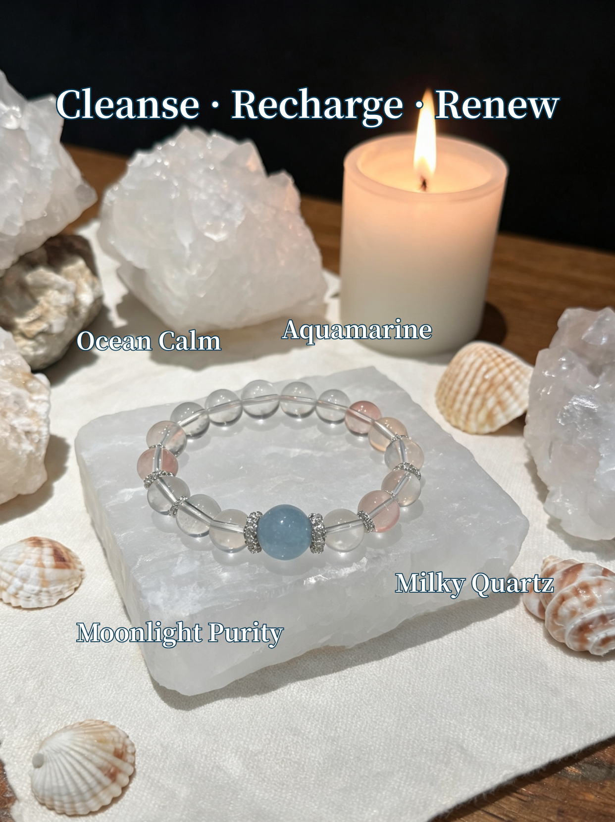 Natural Aquamarine & Milky Quartz Bracelet – Handmade Blue White Crystal Bracelet for Calm, Purity & Inner Balance