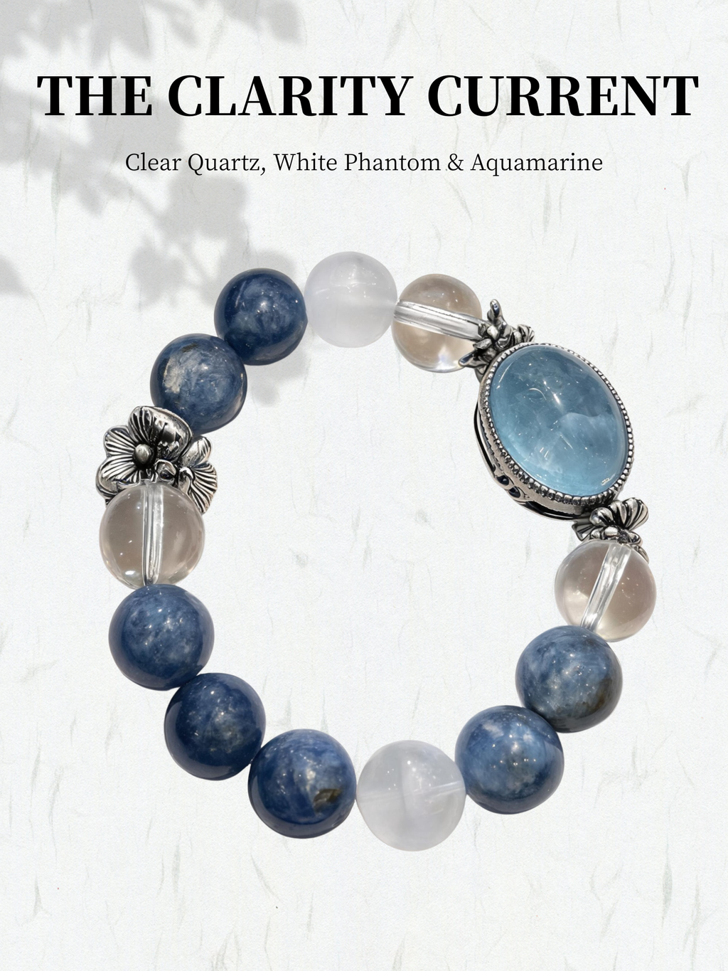 The Clarity Current | Premium Clear Quartz, White Phantom & Aquamarine Bracelet