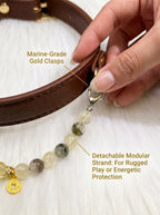 The Golden Vault Pet Collar | Lemon Citrine  Four Seasons Phantom Quartz & Freeform Citrine  | Detachable Crystal Strand | Calm Appetite Abundance