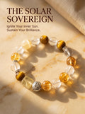 The Leo Throne crystal bracelet with citrine 
tiger's eye lemon citrine and clear quartz beads, 
Leo zodiac healing jewelry on dark gold velvet surface, 
luxury abundance crystal bracelet