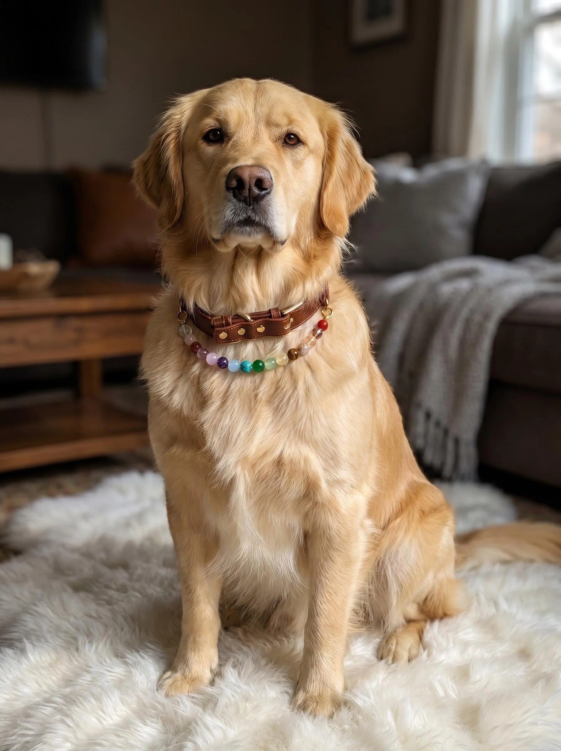 Full Spectrum Pet Crystal Collar | 12-Stone Chakra Dog Collar  | Detachable Crystal Strand