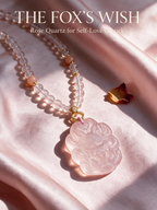 Rose quartz necklace with fox and lucky star charm called The Fox's Wish
