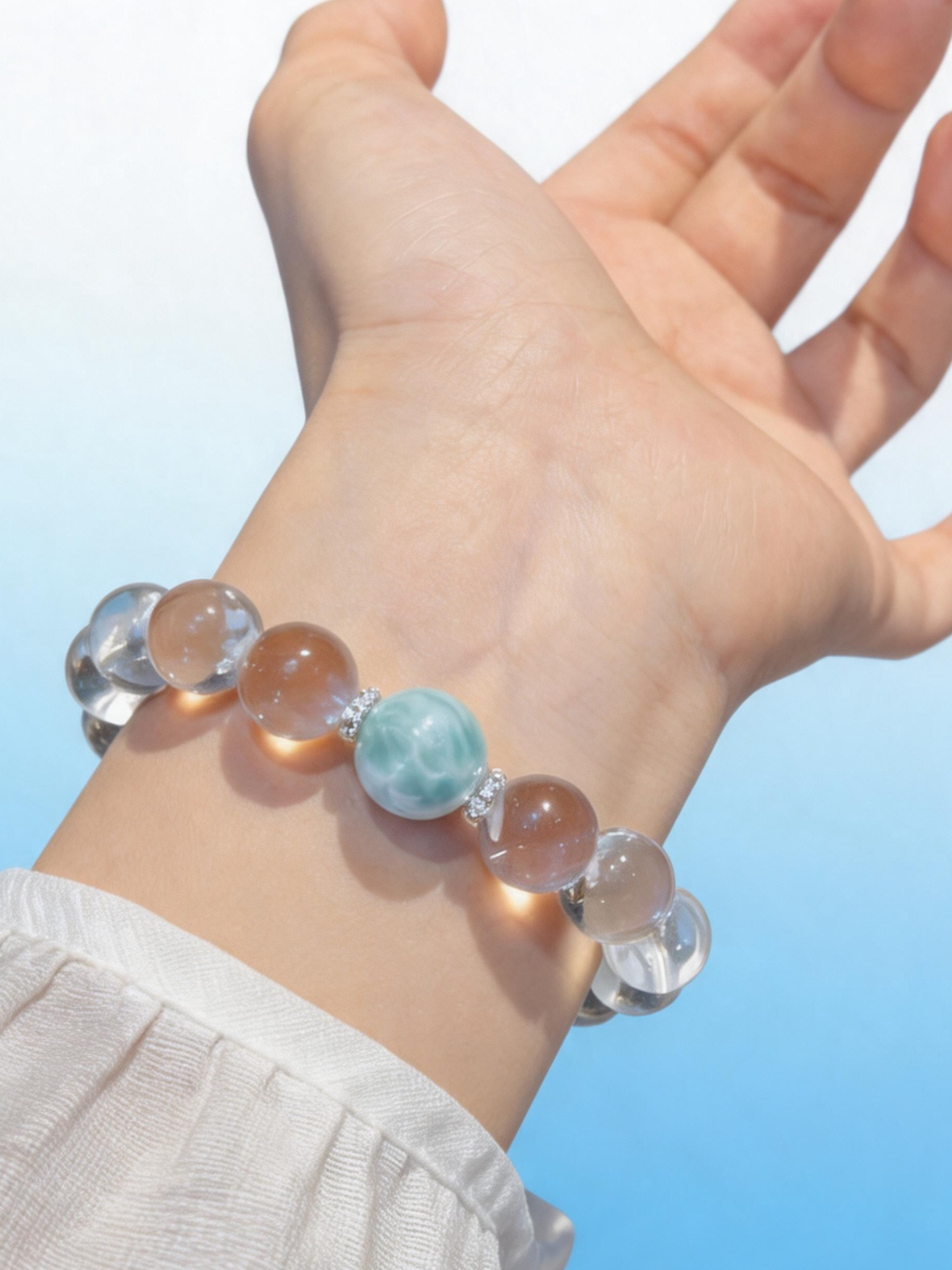 The Ocean Within | Bubble Clear Quartz & Larimar Bracelet
