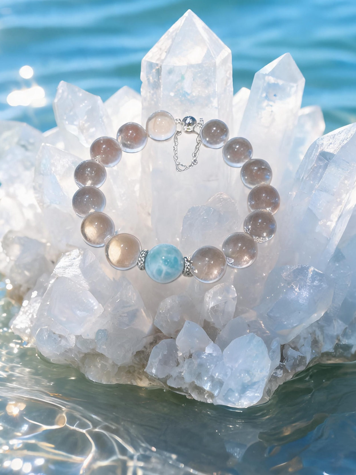 The Ocean Within | Bubble Clear Quartz & Larimar Bracelet