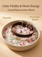 Pearl & Bloom pet collar on selenite charging plate
with white rose petals and clear quartz,
luxury crystal pet collar cleansing ritual soft tones