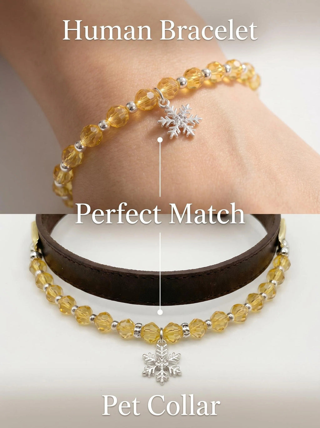 Solar Guardian citrine bracelet and pet collar side by side
showing matching pure lemon citrine beads,
same solar frequency for human and pet