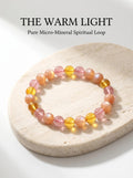 The Warm Light crystal bracelet with strawberry quartz
orange moonstone and amber beads,
emotional nourishment healing bracelet
on warm cream linen surface