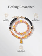 Warm Light matching set bracelet and pet collar
on selenite charging plate with palo santo,
human and pet crystal cleansing ritual warm tones